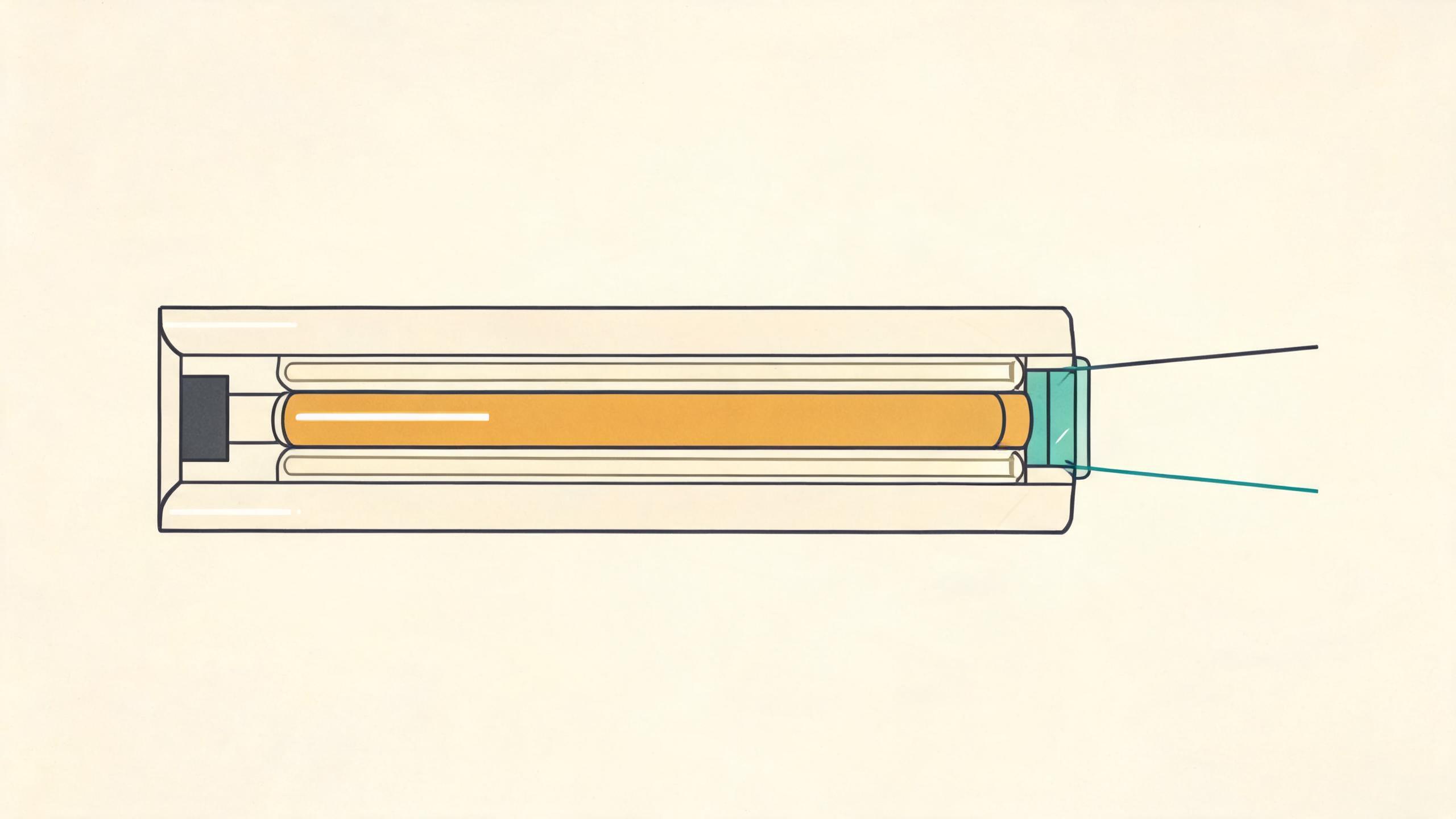 Schematic: a Q-switched laser cavity with two rods and one flash lamp, emitting 1064 nm and frequency-doubled 532 nm beams